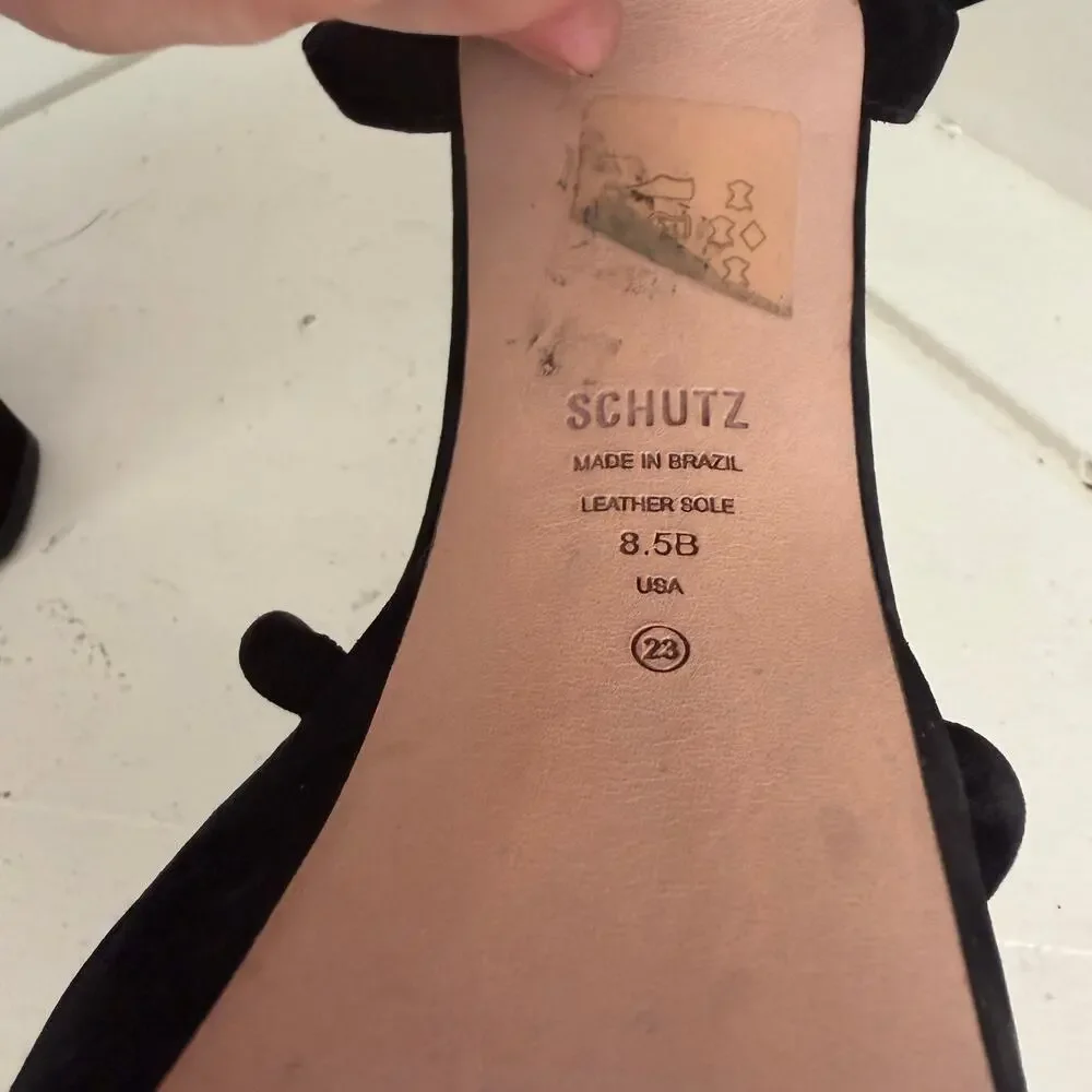 Schutz black strappy platform heels